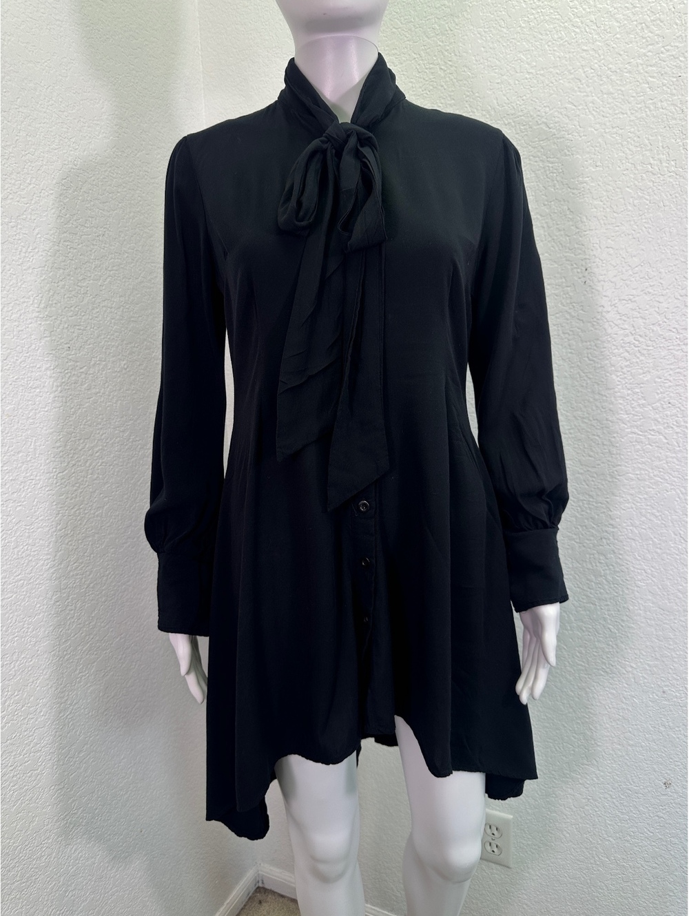 Women’s Sz M Killstar Death’s Door Shirt Dress Neck Bow Hi-Low Black Witchy